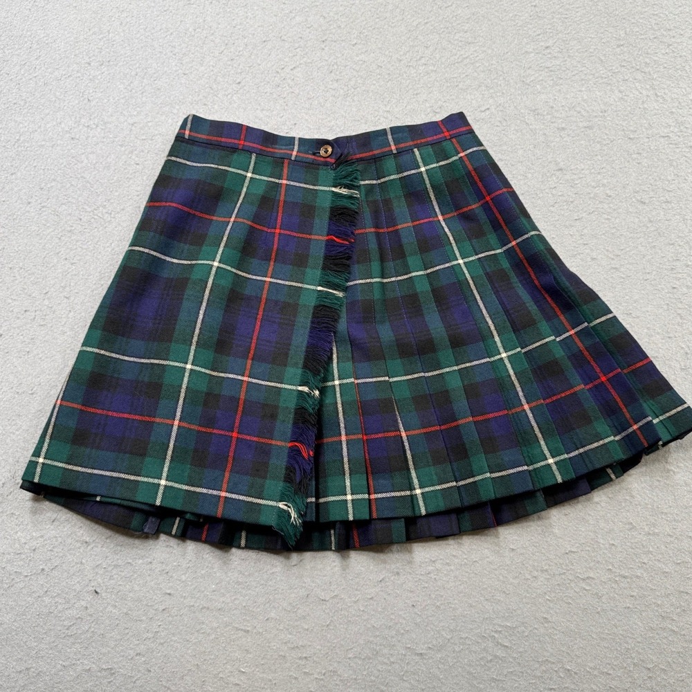 Vintage Highland Queen Plaid Wrap Skirt Womens 16 Green Pure Wool Pleated Canada